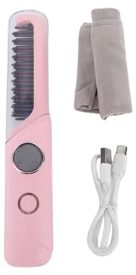 Produktbild von Kabellose Haarglätterbürste, tragbar, Mini-Glättungs-Heißkamm, USB wiederaufladbar, mit Anti-Verbrühungs-Abdeckung, 2000-mAh-Akku, Rosa