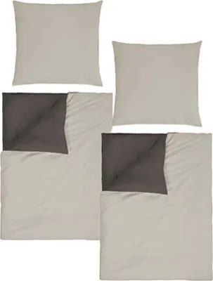 Produktbild von aboutyourhome bettwäsche Bettwäsche Baumwolle Uni Wende 135x200 / 80x80 cm Set Rosa Grau Beige, Beige / 4 tlg.