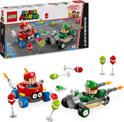 Zdjęcie produktu dla LEGO Super Mario: Mario Kart — Baby Mario kontra Baby Luigi, Zabawka dla Dziecka do Zbudowania, 2 Kolekcjonerskie Figurki i 2 Auta dla Dzieci, Prezent dla 8-latka, Dla Chłopca i Dziewczynki, 72034