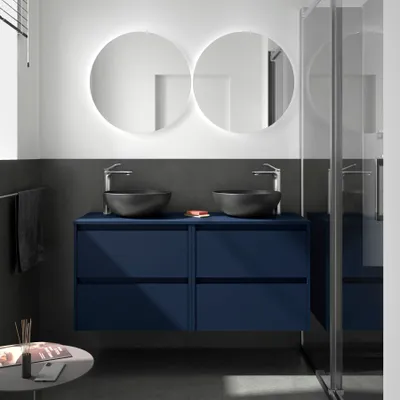 Immagine prodotto di Salgar mobili da bagno NOJA 1400 4 cassetti BLU SATIN + piano lavabo