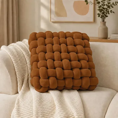 Knoopkissen 30x33x12 cm, handgefertigt, weich, kaffeebraun