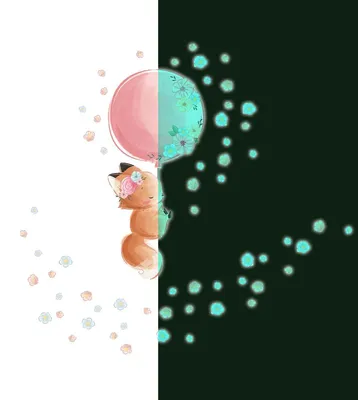 Produktbild von Leuchtsticker – Fuchs und sein Ballon + 60 Blumen – Fluoreszierender Wand-/Deckensticker für Kinder – 120 x 150 cm