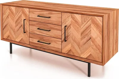 Produktbild von Kommode Seiba Kernbuche massiv 144x45x65 Fischgrätmuster 3 Schubladen 2 Türen