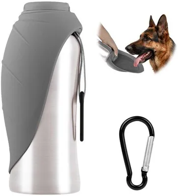 Produktbild von Tragbare Hundewasserflasche, Edelstahl, mit Deckel als Trinknapf, ideal für Reisen