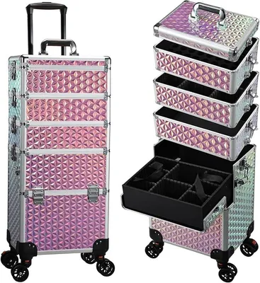 Produktbild von Kosmetik Trolley 5 in 1 Kosmetikkoffer Trolley Make up Koffer Groß Friseurkoffer , Rollen Schminkkoffer Beauty Case Nagelkoffer,Rosa