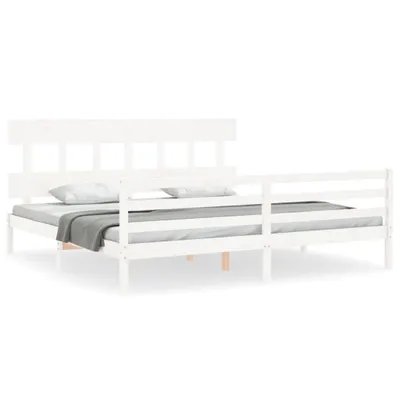 Obrázok produktu pre Posteľný rám s čelom biely 200x200 cm masívne drevo