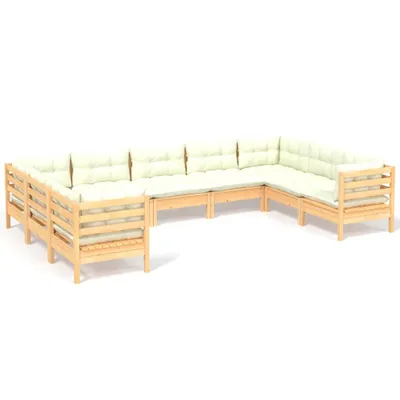 Produktbild von vidaXL 9-tlg. Garten-Lounge-Set mit Creme Kissen Kiefernholz