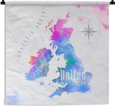 Produktbild von MuchoWow® Wandteppich Wandbehang Weltkarte - England - Ölfarbe 60x60 cm Tapisserie Dekoration Wandtuch - Dekorationen - Wand Decke
