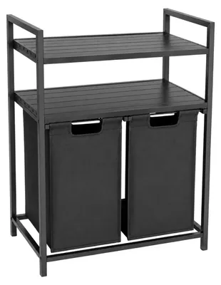 Produktbild von BEGRYF Wäschekorb mit 2 Wäschesäcken 73 x 33 x 91 cm Schwarz Wäschesortierer 102 l mit 2 Ablagen aus MDF Metall und Stoff