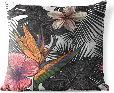 Produktbild von MuchoWow® Outdoor Kissen - Blumen - Blätter - Schwarz - Weiß - 40x40 cm - Wetterfest - Lounge Kissen - Kopfkissen - Interieur - Polster mit Bild