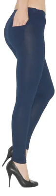 Produktbild von Damen Leggings lang Hose Leggins Baumwolle hoher Bund mit Taschen dunkelblau XL-40