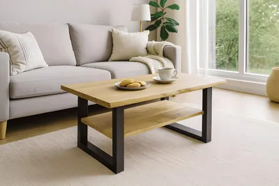 Produktbild von Refurbished Möbelretoure Couchtisch Baumkante massiv Eichenholz geölt 115x65 cm schwarz PATRICK
