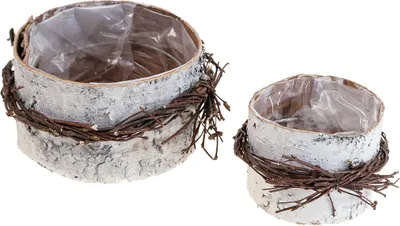 Produktbild von Übertopf Holz Birkenholz Weiß Ø11/16cm 2er-Set Vintage Deko Blumentopf Innen Außen