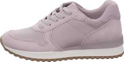 Side view of a single purple sneaker.