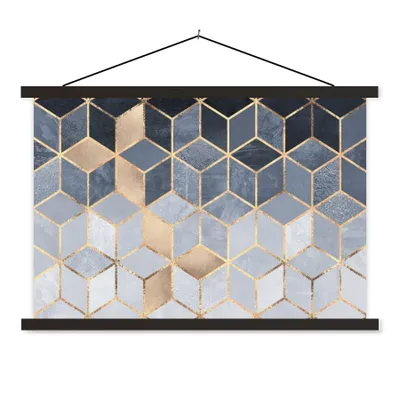 Produktbild von MuchoWow® Textilposter Würfel - Gold - Muster 150x100 cm mit schwarzem Rahmen - Schlafzimmer