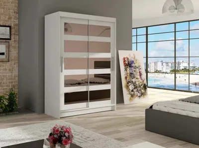 Obrázek produktu pro Vysoká šatní skříň 120 cm se zrcadlem GASPARA 4 - bílá