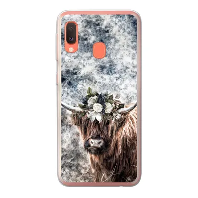 Produktbild von MuchoWow® Handyhülle Schutzhülle Hülle für Samsung Galaxy A20e Schottischer Highlander - Rauch - Blumen Silikon Softcase Handy Hülle - Abdeckung