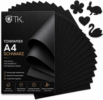 Produktbild von 100x Blatt Tonpapier Schwarz DIN A4 220 g/m² – Bastelpapier, Buntpapier & Tonkarton für Drucker, Schule und DIY-Projekte (100x Tonpapier Schwarz)
