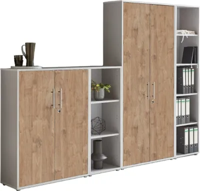 Produktbild von Aktenschrank TABOR 4 in lichtgrau / Gold Harbor Oak, Schrankwand, Büroschrank, abschließbar, Metallgriffe