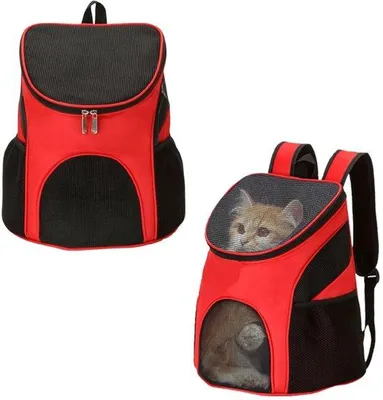Produktbild von Tierreisekoffer für kleine Haustiere - Koffer für Ausflüge mit Haustieren - Schultasche für Haustiere - Handtasche für kleinere Haustiere - Koffer für Tage mit Haustieren - Geeignet für Katzen und Hunde - Atmungsaktiv - Tragfähigkeit bis 5 kg - Rot