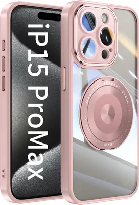 Produktbild von Handyhülle für iPhone 15 Pro Max Transparent Militärschutz mit Magnetring Ständer und Kameraabdeckung Pink