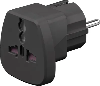 Image de Goobay 94028 Adaptateur de voyage, noir - Fiche à contact de protection (type F, CEE 7/7) > prise UK, prise Suisse (type J, SEV 1011), prise Italie (type L, CEI 23-16-VII), prise US/Japon (type