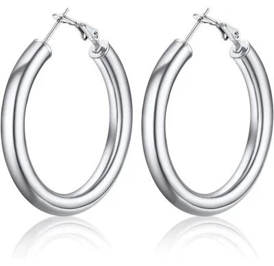 Produktbild von Damen Kreolen Ohrringe 5mm dick Edelstahl 18k vergoldet 40mm Kreis Hoop Schmuck