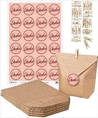 Produktbild von SET DANKE (Motiv2) 24x Geschenktüten + 24x MiniKlammer + 24x Aufkleber Danke