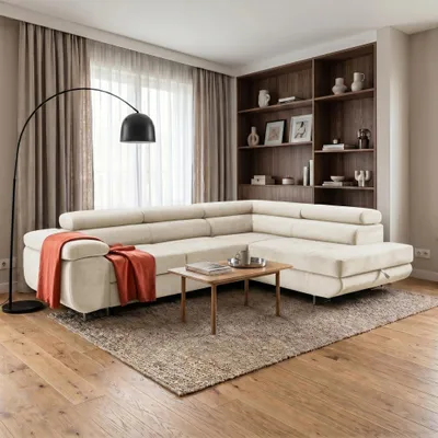 Produktbild von MUFFO Ecksofa WILD L Rechts mit Schlaffunktion 127x195 Velours Beige