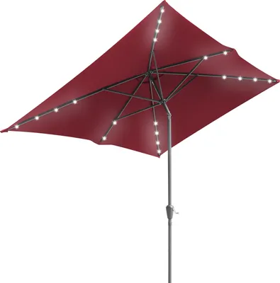 Produktbild von Clanmacy Sonnenschirm Rechteckig,Kurbel Knickbar Eisen Balkonschirm Marktschirm,neigbar,2 x 3m,LED,Rot