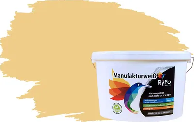Produktbild von RyFo Colors Bunte Wandfarbe Manufakturweiß Safrangelb 10l - weitere Gelb Farbtöne und Größen erhältlich, Deckkraft Klasse 1, Nassabrieb Klasse 1