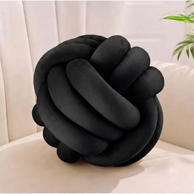 Produktbild von Relaxdays Knotenkissen, geknotetes Kissen für Sofa, Bett, dekorativ, skandinavisch, Zierkissen Knoten, Ø 25 cm, schwarz
