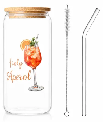 Aperol Spritz Glasset 500 ml, Borosilikatglas mit Deckel & Strohhalm