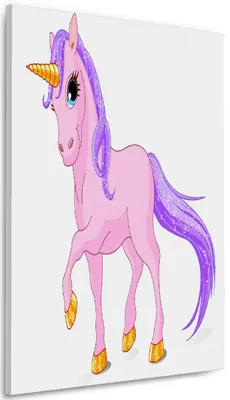 Produktbild von Wallario Premium Leinwandbild Einhorn in rosa mit Schweif in lila in Größe 60 x 90 cm