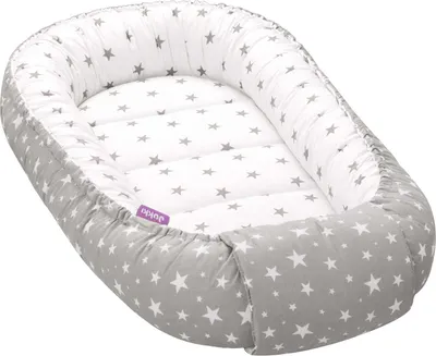JUKKI® Baby Nestchen 100x55cm bis zu 9 Monaten  BAUMWOLLE [Grey Stars] Babybett Reisebett Kokon Babynest Kuschelnest Nest
