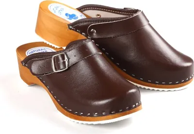 Produktbild von CLOGS Pantolette Sandalette Holz Leder Holzschuhe Holzclogs Damen Klotschen Braun 37