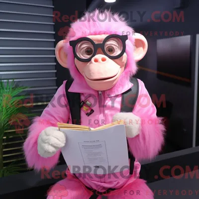 Produktbild von Maskottchenkostüm REDBROKOLY Rosa Affe mit Weste und Lesebrille