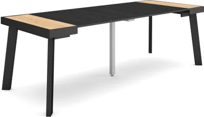 Produktbild von Ausziehbarertisch, 222x90x73cm, Für 10 Gäste, Hölzerne Beine, Eiche Schwarz