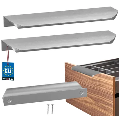 Produktbild von KOTARBAU® 2er Set Möbelgriff - Schrankgriffe - 180 mm - Silber Matt - ZnAl - Hinterschraubgriffe - Kantengriff - Schubladengriffe - Küche - Modern