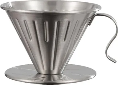 Produktbild von Kaffeefilterkegel aus Edelstahl, Handtropf-Übergießtrichter mit Spiralrippen, spülmaschinenfester V-förmiger Kaffeefilter für die meisten Kaffeemaschinen, Camping, Heimbrauen