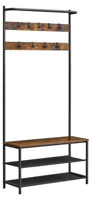 Image de Armoire avec étagère à chaussures, style industriel, marron et noir – 32,2 x 84 x 180 cm