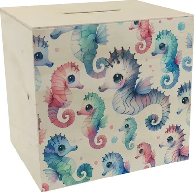 Produktbild von Seepferdchen Aquarell Spardose aus Holz