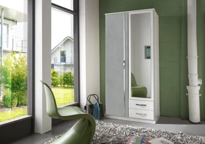 Produktbild von Drehtürenschrank >Duo< in WEISS + BETON-NB LICHTGRAU - 91x199x58cm (BxHxT)