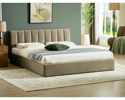 Image de Lit double en velours "Montreal" - Beige foncé - 160 x 200 cm