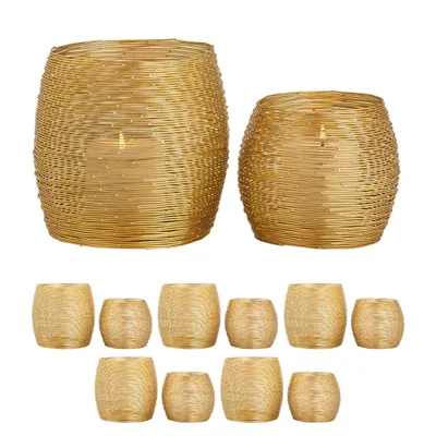 Produktbild von Teelichthalter 12-teilig Set 2 x 6 VE Windlichter Kerzenständer Paris gold o. silber Kerzenhalter gold