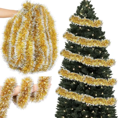 Künstliche Tannengirlande 10 m, Grün/Gold, Weihnachtsdekoration