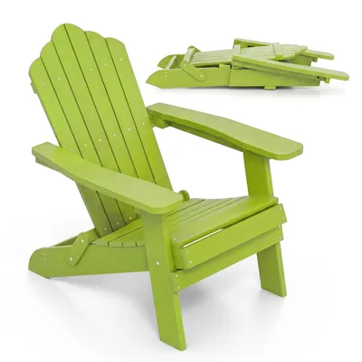 Image de Chaise Adirondack COSTWAY, chaise de jardin pliable et résistante aux intempéries, chaise Adirondack avec dossier haut et larges accoudoirs, supportant jusqu'à 180 kg, couleur verte