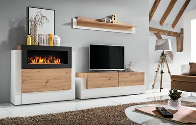 Produktbild von Anbauwand Wohnwand Schrankwand QUEENS inkl. Push - Click mit Bio Ethanol Kamin