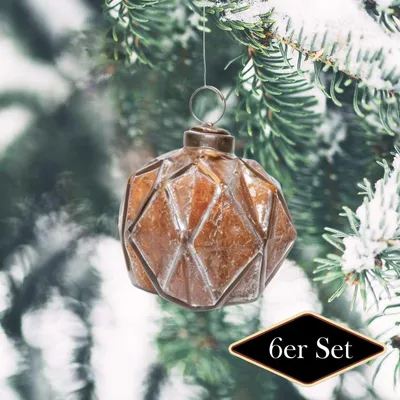 Produktbild von Premium Weihnachtskugel Glas, facettiert orange - handgemacht in Indien, ⌀8 cm