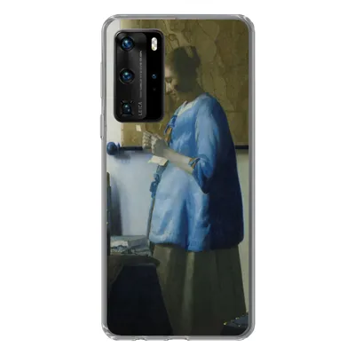 Produktbild von MuchoWow® Handyhülle Schutzhülle Hülle für Huawei P40 Pro Frau in Blau liest einen Brief - Gemälde von Johannes Vermeer Silikon Softcase Handy Hülle - Schutz